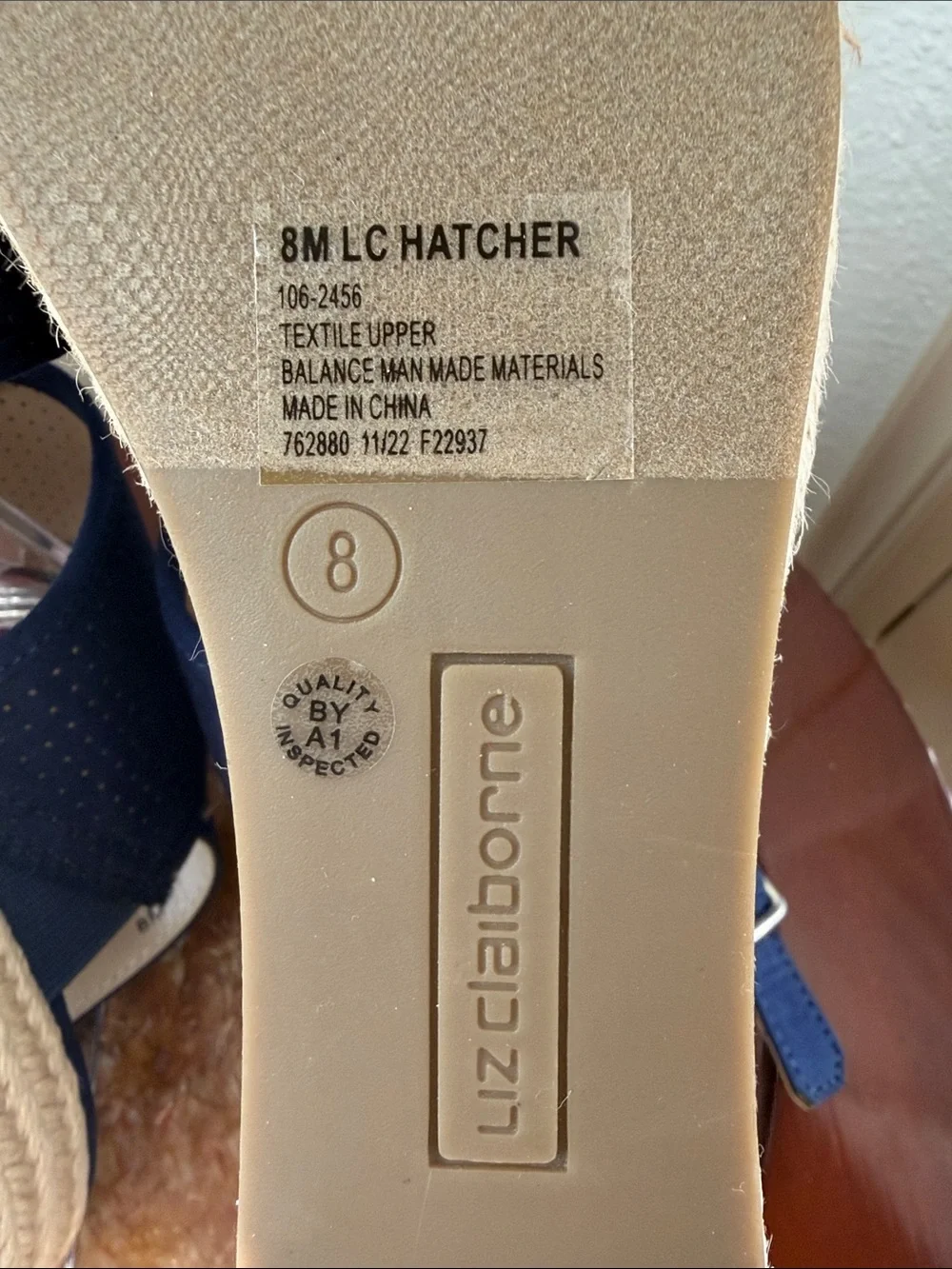NWOT Claiborne Wedge Rope Heel Sandals 8 Perforated Upper Memory Foam Insole